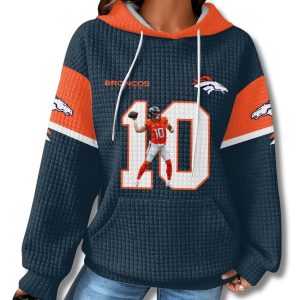 Denver Broncos Bo Nix 10 Waffle Hoodie 1