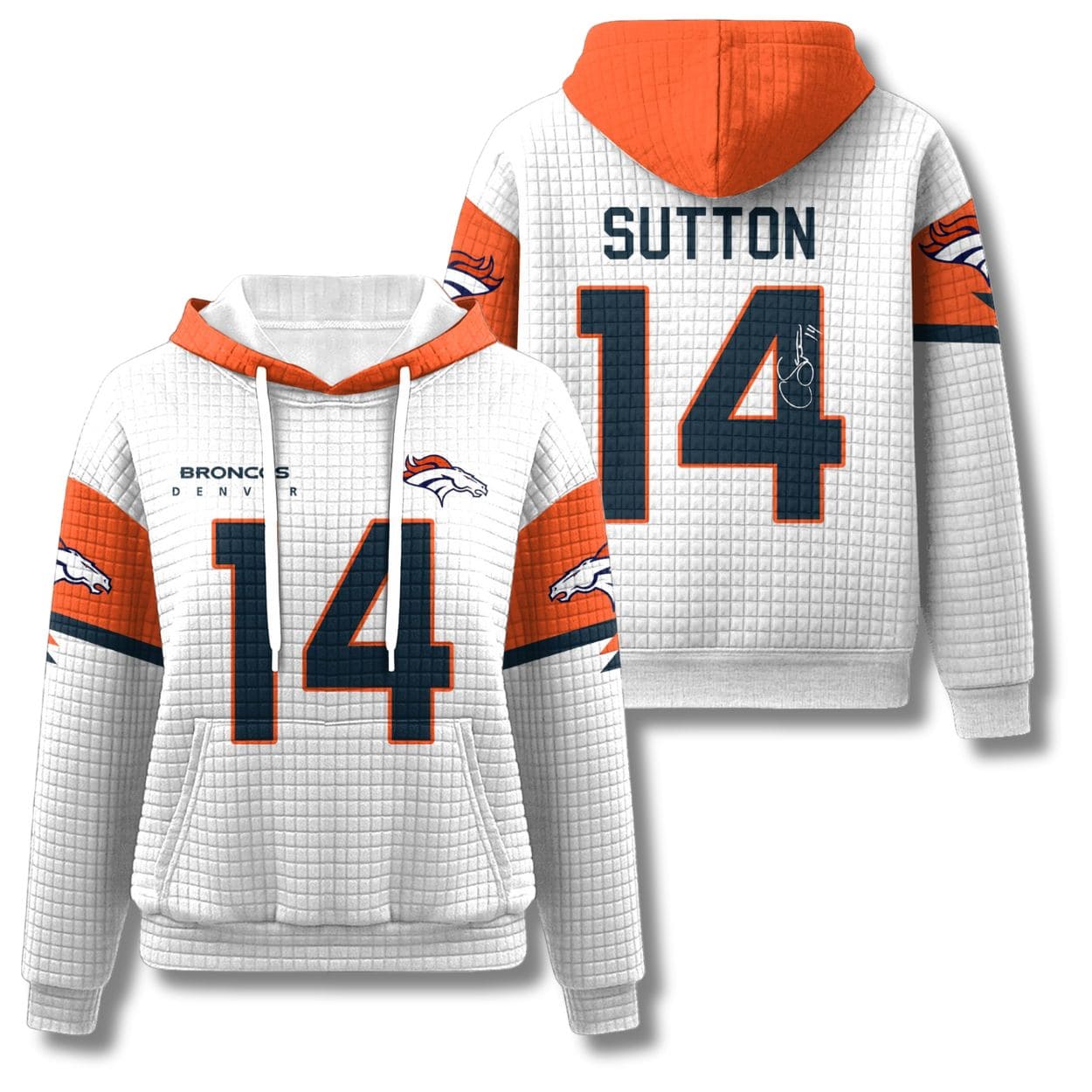 Denver Broncos Courtland Sutton 14 Waffle Hoodie Denver Broncos Courtland Sutton 14 Waffle Hoodie