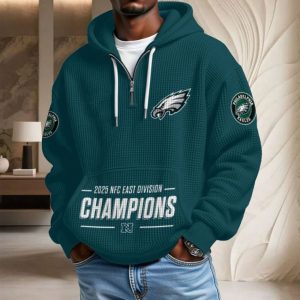 Philadelphia Eagles 2025 Back-to-Back NFC East Division Champions unisex waffle hoodie by Icestork.
