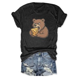 Eating Cheese Chicago Bears Rivalry Tee 2 Black cotton t-shirt by Icestork featuring a fierce brown bear mascot biting into a large block of Swiss cheese.