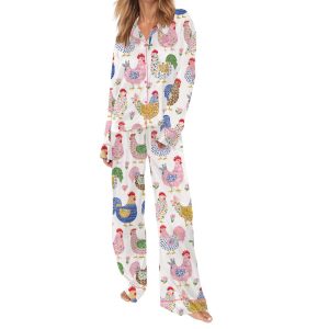 Floral Chicken Silky Satin Pajama Set 3 Floral Chicken Silky Satin Pajama Set 1