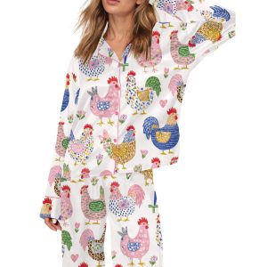 Floral Chicken Silky Satin Pajama Set