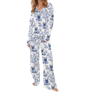 French Bulldog Blue Toile Silky Satin Pajama Set 1