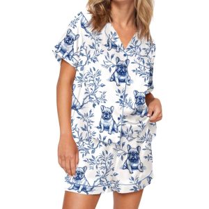 French Bulldog Blue Toile Silky Satin Pajama Set 3
