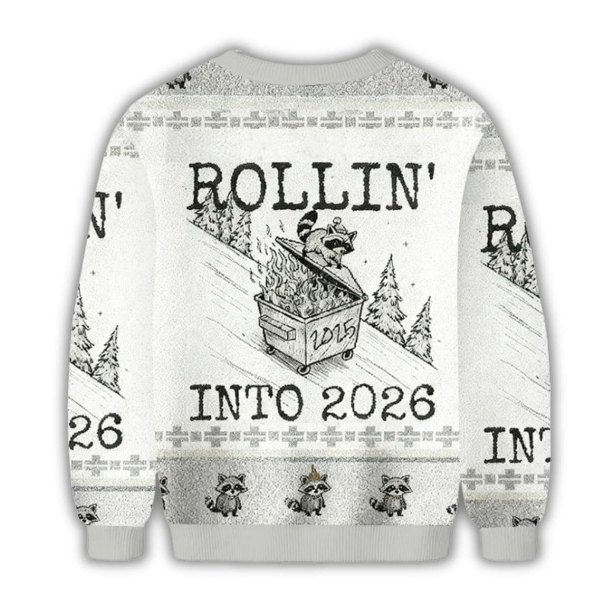 Funny Raccoon Rollin’ Into 2026 Christmas Ugly Sweater Funny Raccoon Rollin’ Into 2026 Christmas Ugly Sweater