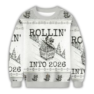 Funny Raccoon Rollin' Into 2026 Christmas Ugly Sweater 1 Funny Raccoon Rollin' Into 2026 Christmas Ugly Sweater