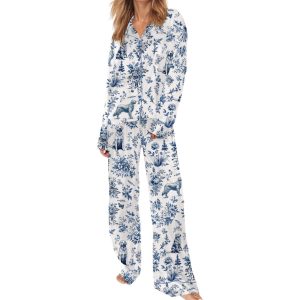 Golden Retriever French Toile Silky Satin Pajama Set 1