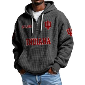 Indiana EST 1887 College Football Half Zip Waffle Hoodie 1