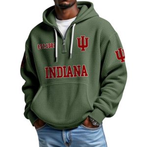 Indiana EST 1887 College Football Half Zip Waffle Hoodie 2