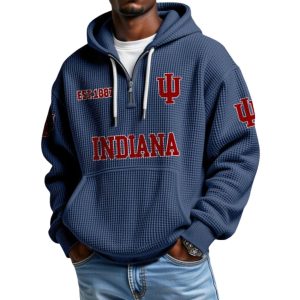Indiana EST 1887 College Football Half Zip Waffle Hoodie 3