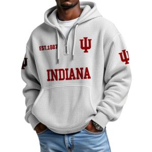 Indiana EST 1887 College Football Half Zip Waffle Hoodie 4