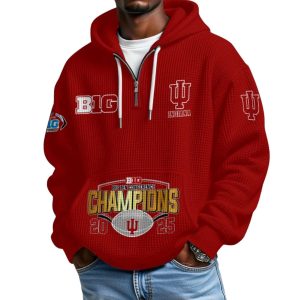 Indiana Football 2025 Big Ten Champions Waffle Quarter Zip Hoodie 1