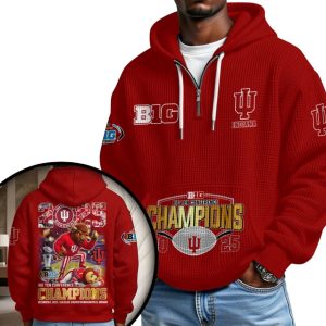 Indiana Football 2025 Big Ten Champions Waffle Quarter Zip Hoodie