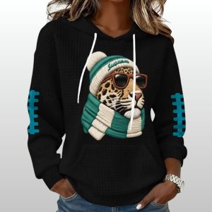 Jaguars Mascot Wearing Beanie Football Print Waffle Hoodie 1