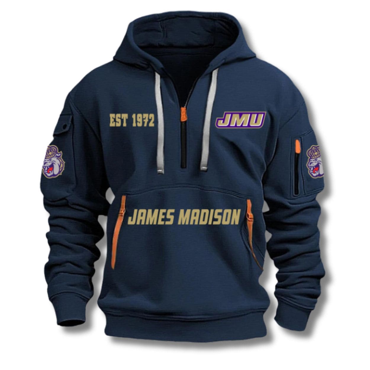 James Madison Football EST 1972 Quarter Zip Hoodie James Madison Football EST 1972 Quarter Zip Hoodie
