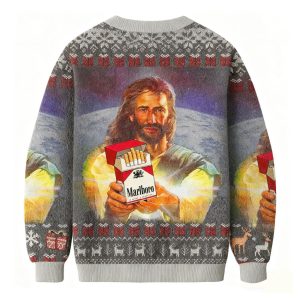 Jesus Marlboro Funny Christmas Ugly Sweater 2 Jesus Marlboro Funny Christmas Ugly Sweater 1