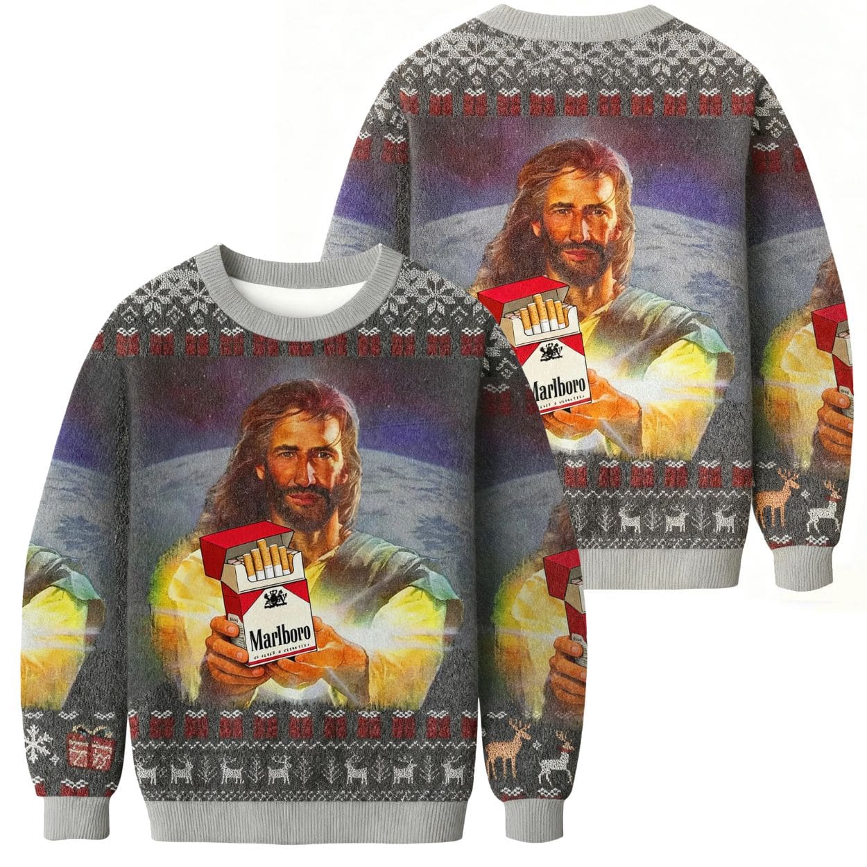 Jesus Marlboro Funny Christmas Ugly Sweater 2 Jesus Marlboro Funny Christmas Ugly Sweater 2