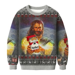 Jesus Marlboro Funny Christmas Ugly Sweater 1 Jesus Marlboro Funny Christmas Ugly Sweater