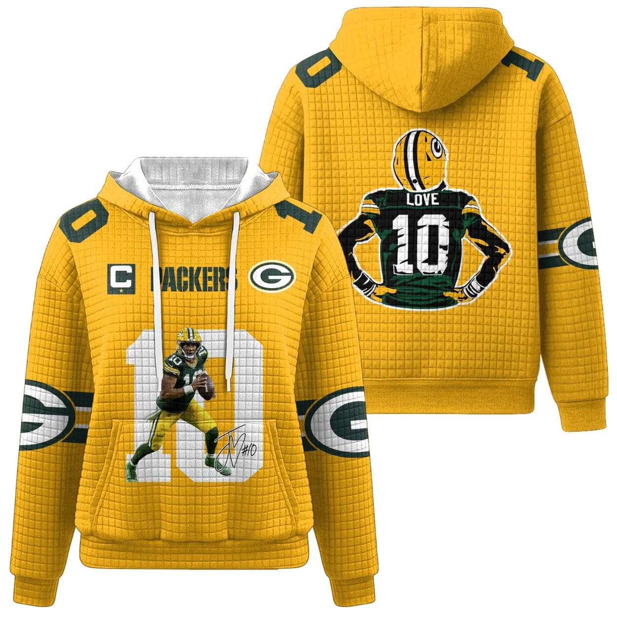 Jordan Love 10 Green Bay Football Waffle Hoodie Jordan Love 10 Green Bay Football Waffle Hoodie