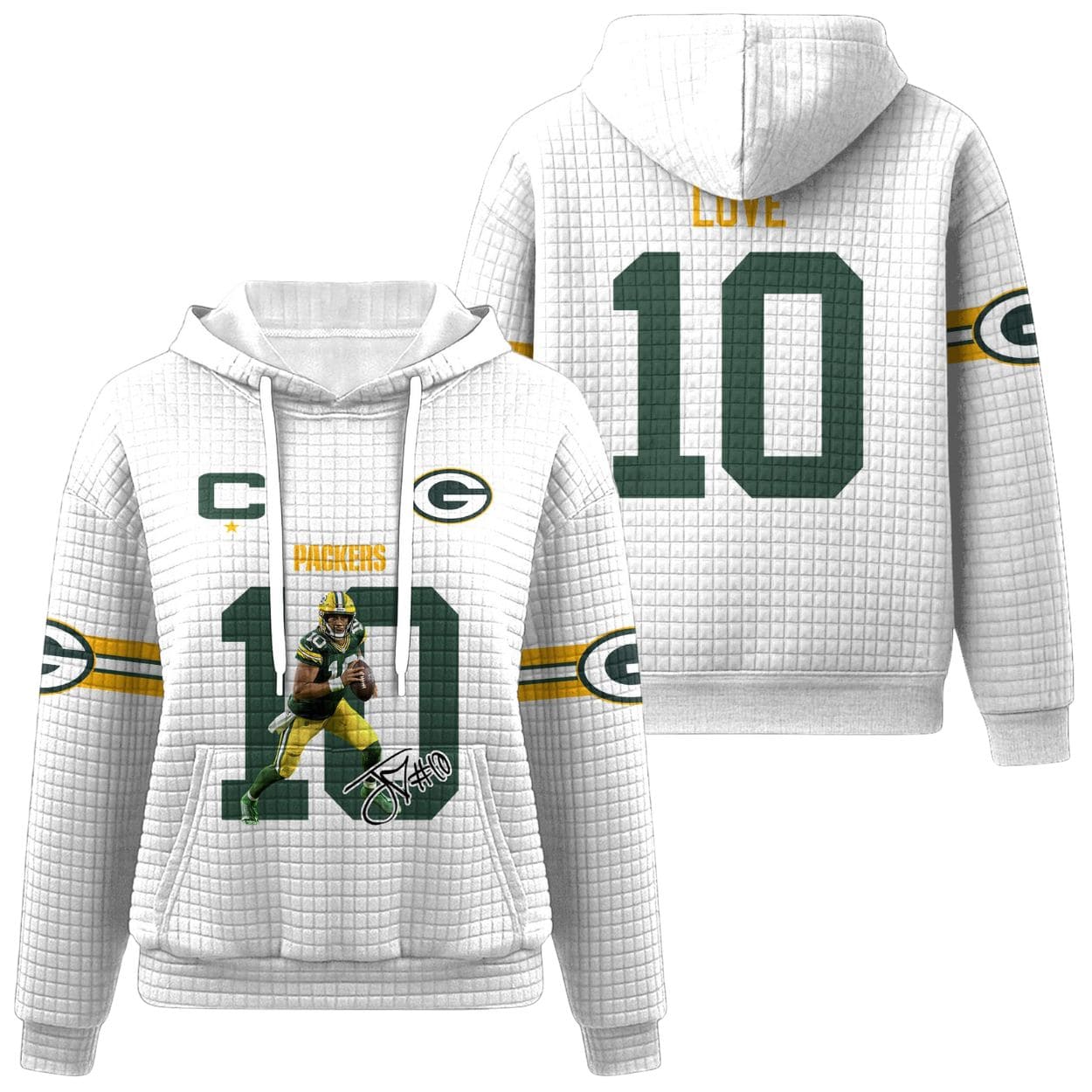 Jordan Love 10 Packers Waffle Hoodie Jordan Love 10 Packers Waffle Hoodie