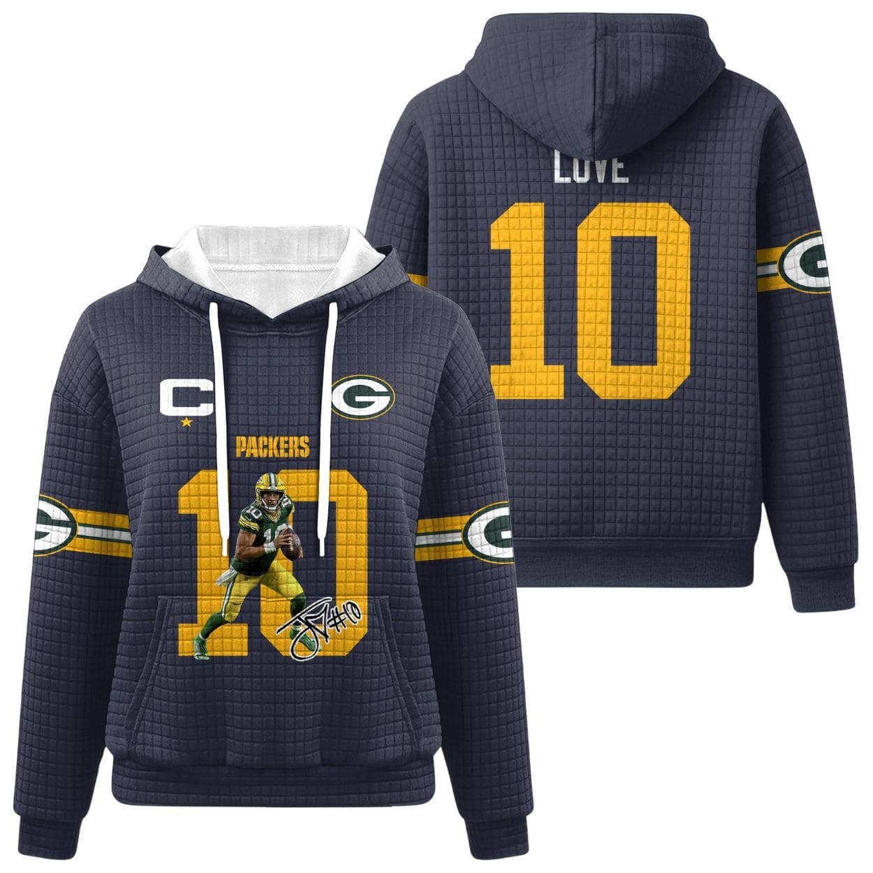 Jordan Love 10 Packers Waffle Hoodie Jordan Love 10 Packers Waffle Hoodie
