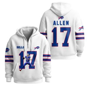 Josh Allen 17 Buffalo Football Waffle Quarter Zip Hoodie 1