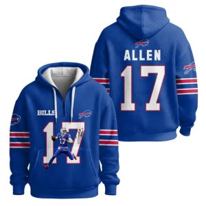 Josh Allen 17 Buffalo Football Waffle Quarter Zip Hoodie