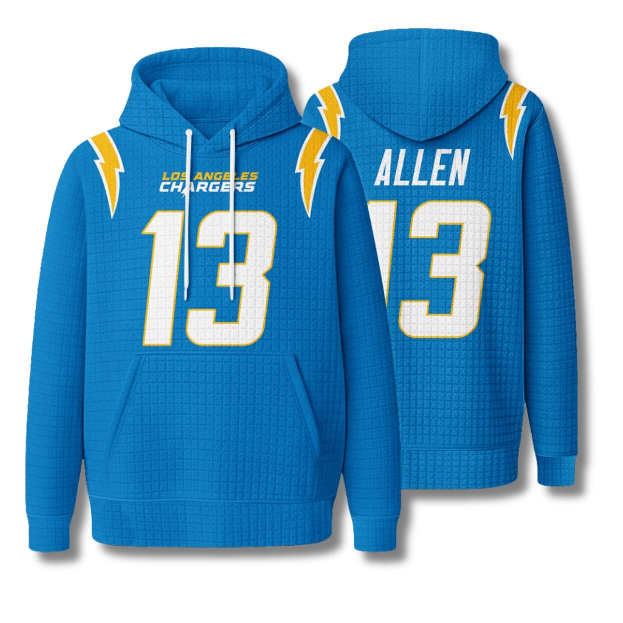 Los Angeles Chargers Allen 13 Waffle Hoodie Los Angeles Chargers Allen 13 Waffle Hoodie