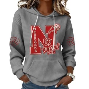 Nebraska Volleyball Go Big Red Print Waffle Hoodie 1