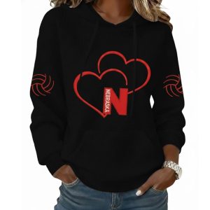 Nebraska Volleyball Heart Print Waffle Hoodie 1