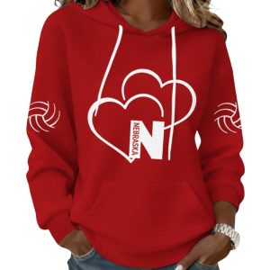 Nebraska Volleyball Heart Print Waffle Hoodie 2