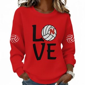 Nebraska Volleyball Love Print Waffle Sweatshirt 2 Nebraska Volleyball Love Print Waffle Sweatshirt 1