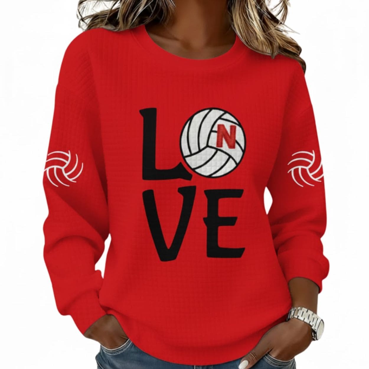 Nebraska Volleyball Love Print Waffle Sweatshirt Nebraska Volleyball Love Print Waffle Sweatshirt