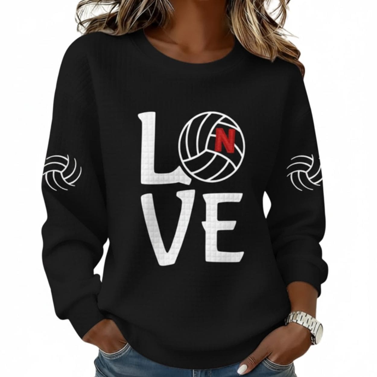 Nebraska Volleyball Love Print Waffle Sweatshirt Nebraska Volleyball Love Print Waffle Sweatshirt
