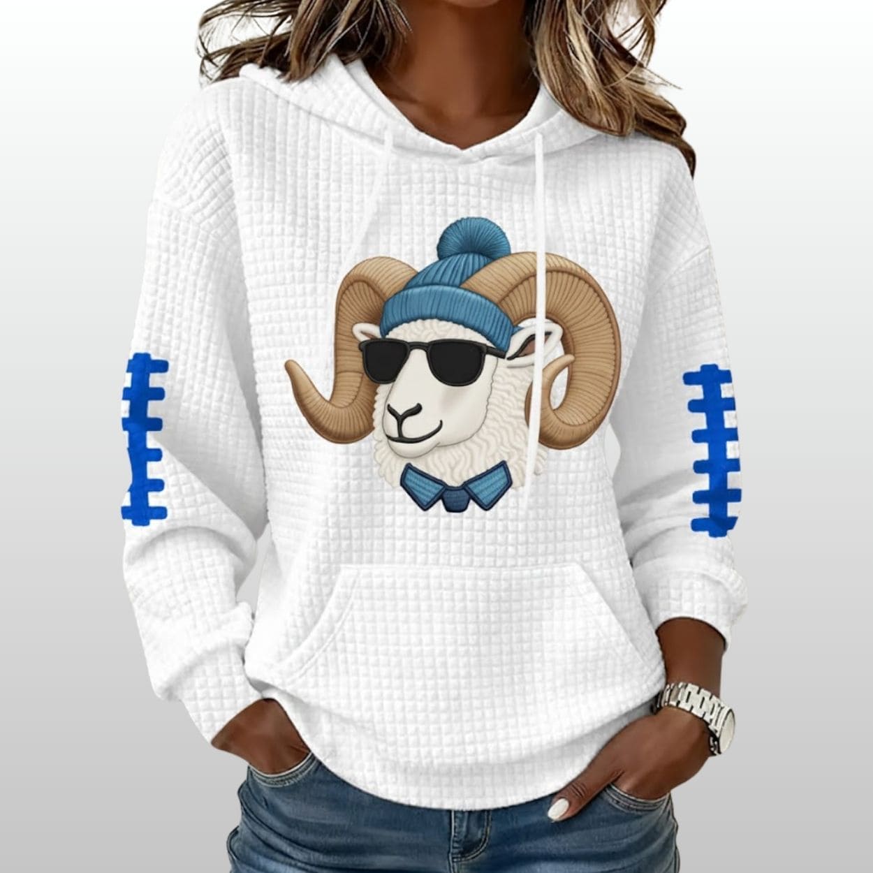 Rams Mascot Wearing Beanie Print Waffle Hoodie Rams Mascot Wearing Beanie Print Waffle Hoodie