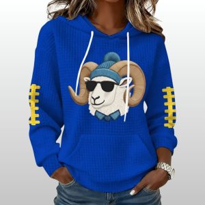 Rams Mascot Wearing Beanie Print Waffle Hoodie 2