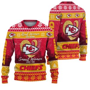 Real Women Love Football Smart Women Love The Chiefs Ugly Christmas Sweater 1