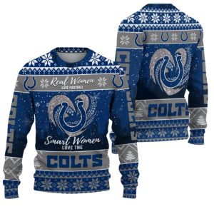 Real Women Love Football Smart Women Love The Colts Ugly Christmas Sweater 1