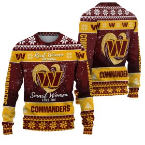 Real Women Love Football Smart Women Love The Commanders Ugly Christmas Sweater 1