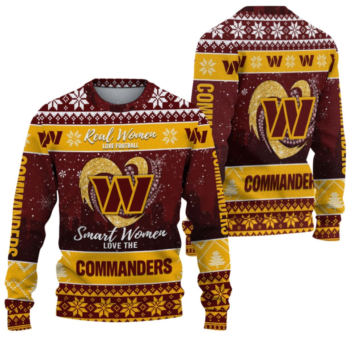 Real Women Love Football Smart Women Love The Commanders Ugly Christmas Sweater 1 Real Women Love Football Smart Women Love The Commanders Ugly Christmas Sweater 1