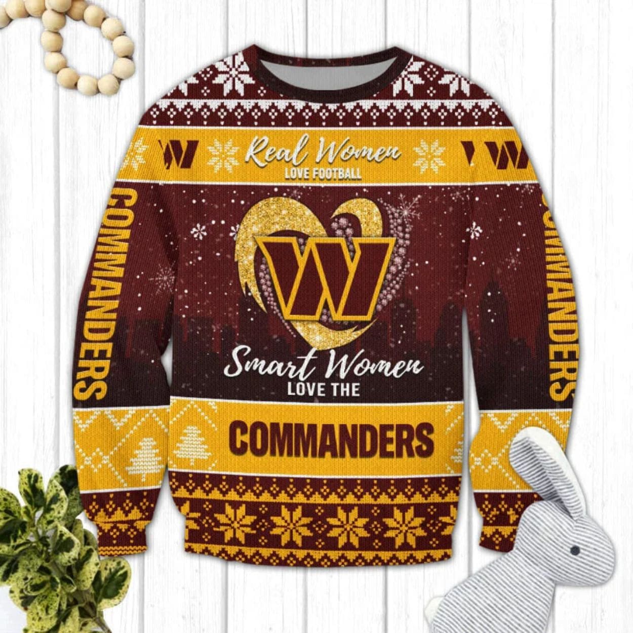 Real Women Love Football Smart Women Love The Commanders Ugly Christmas Sweater Real Women Love Football Smart Women Love The Commanders Ugly Christmas Sweater