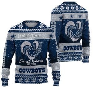 Real Women Love Football Smart Women Love The Cowboys Ugly Christmas Sweater 1
