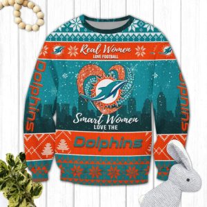 Real Women Love Football Smart Women Love The Dolphins Ugly Christmas Sweater