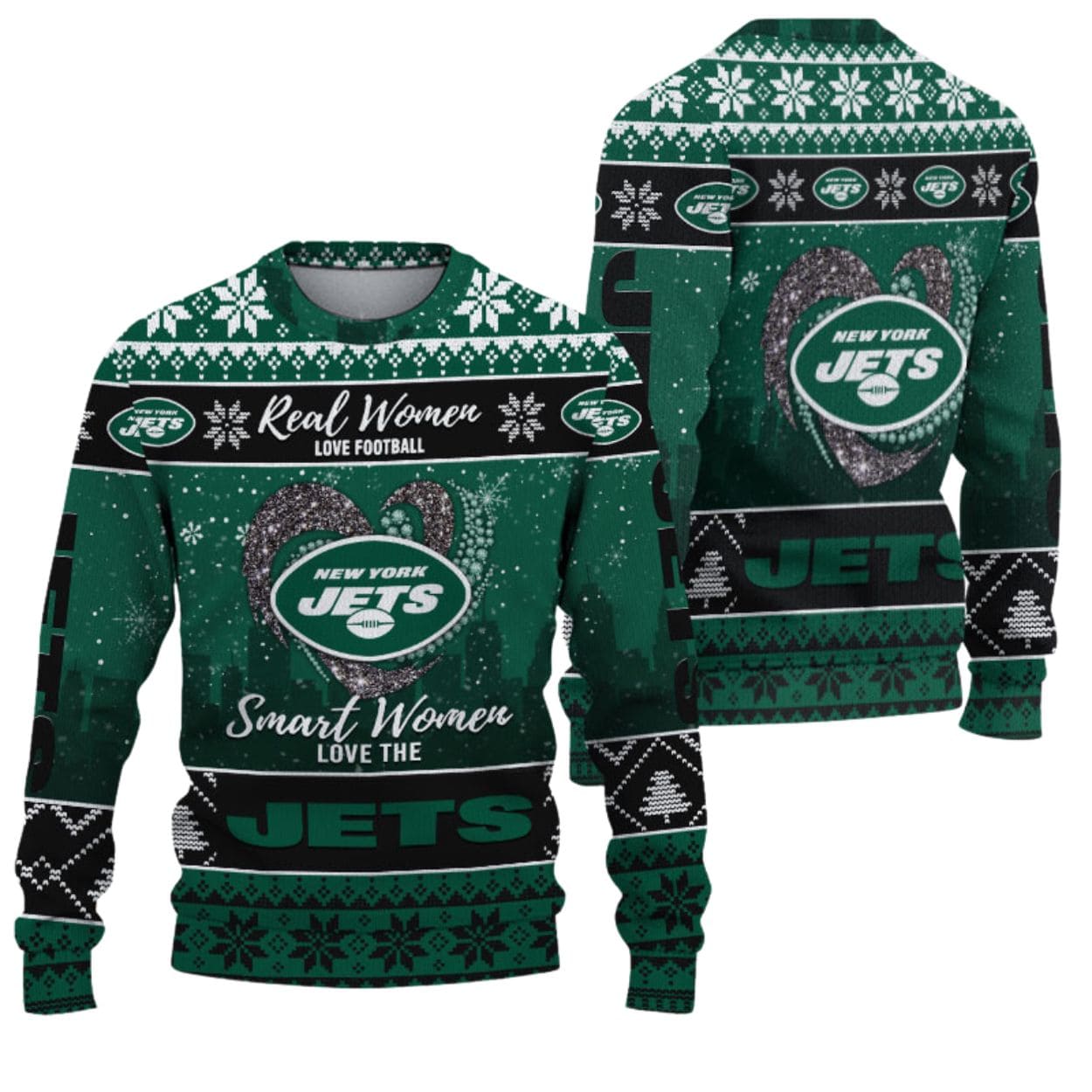 Real Women Love Football Smart Women Love The Jets Ugly Christmas Sweater 1 Real Women Love Football Smart Women Love The Jets Ugly Christmas Sweater 1