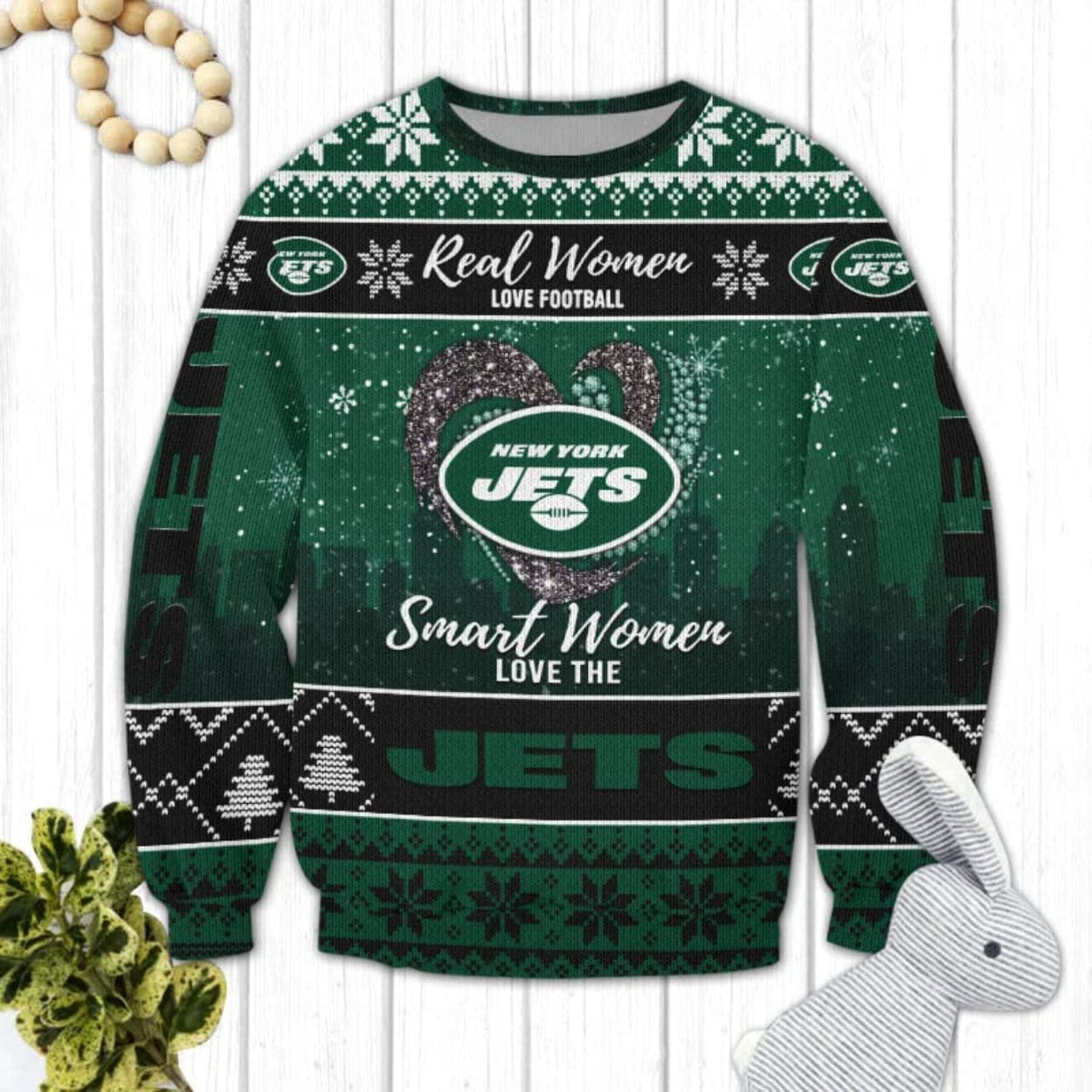 Real Women Love Football Smart Women Love The Jets Ugly Christmas Sweater Real Women Love Football Smart Women Love The Jets Ugly Christmas Sweater
