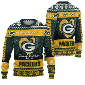 Real Women Love Football Smart Women Love The Packers Ugly Christmas Sweater 1