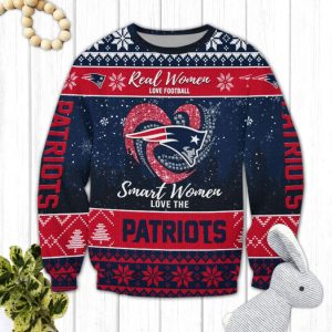 Real Women Love Football Smart Women Love The Patriots Ugly Christmas Sweater 1