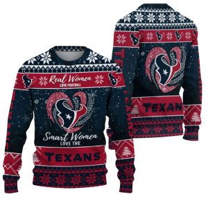Real Women Love Football Smart Women Love The Texans Ugly Christmas Sweater 1