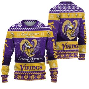 Real Women Love Football Smart Women Love The Vikings Ugly Christmas Sweater 1