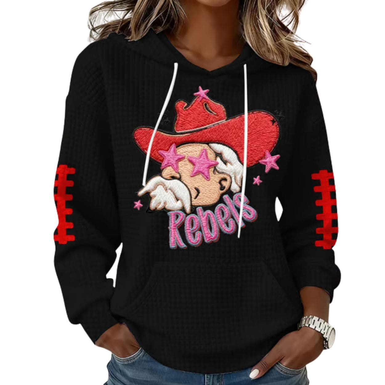 Rebels Football Print Waffle Fabric Hoodie Rebels Football Print Waffle Fabric Hoodie